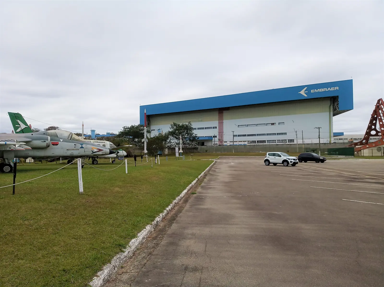 The Embraer manufacturing plant in São José dos Campos, Brazil, seen from the Brazilian Aerospace Memorial parking area.