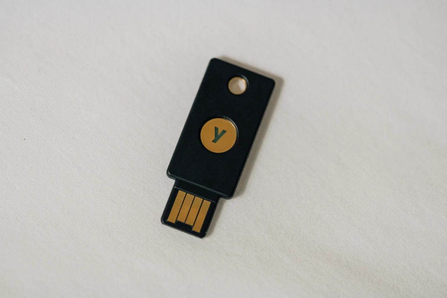 A Yubico USB hardware security token used for two-factor authentication
