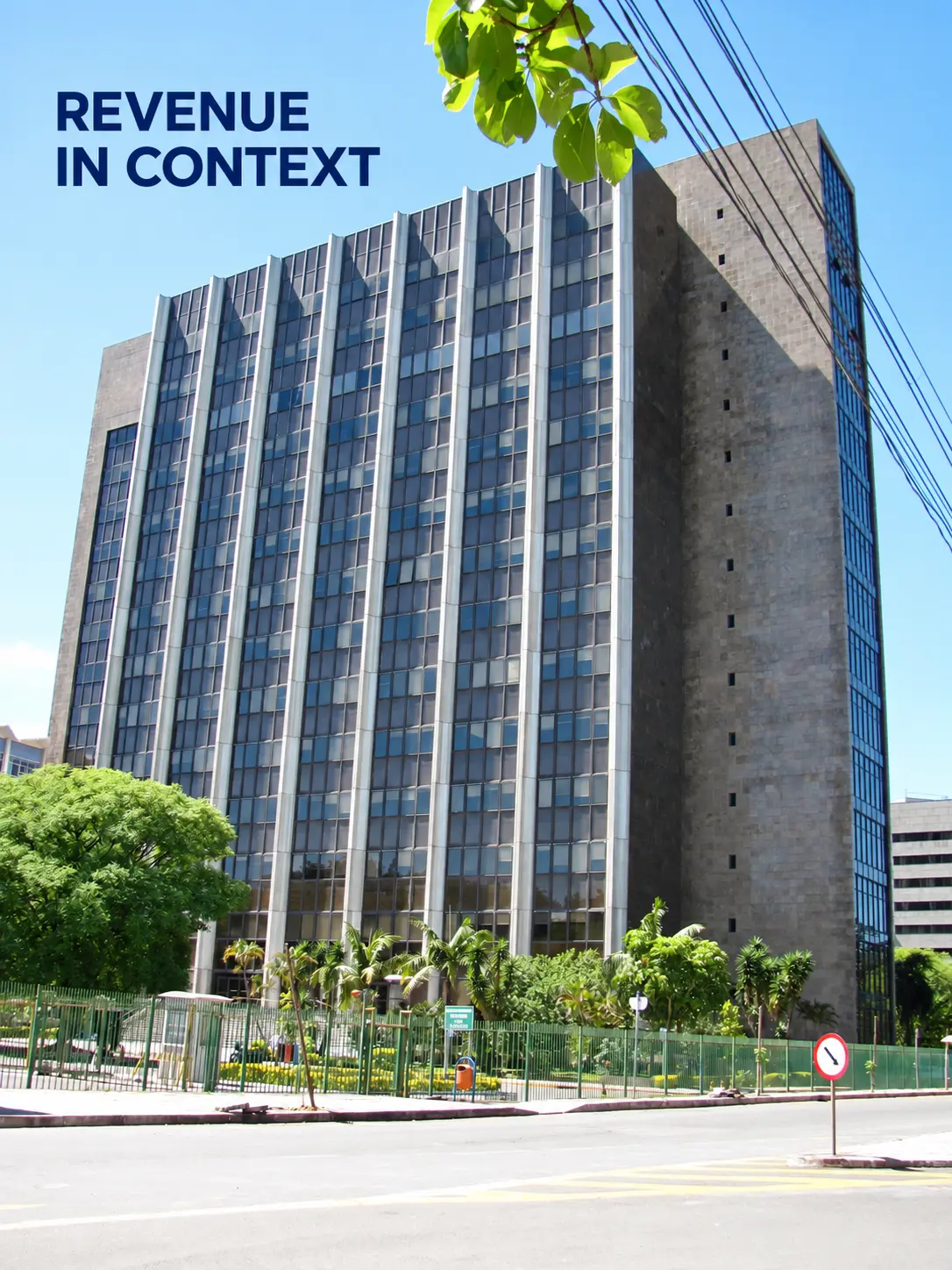 AI-edited illustration based on a 2013 photograph of the Receita Federal building in Porto Alegre